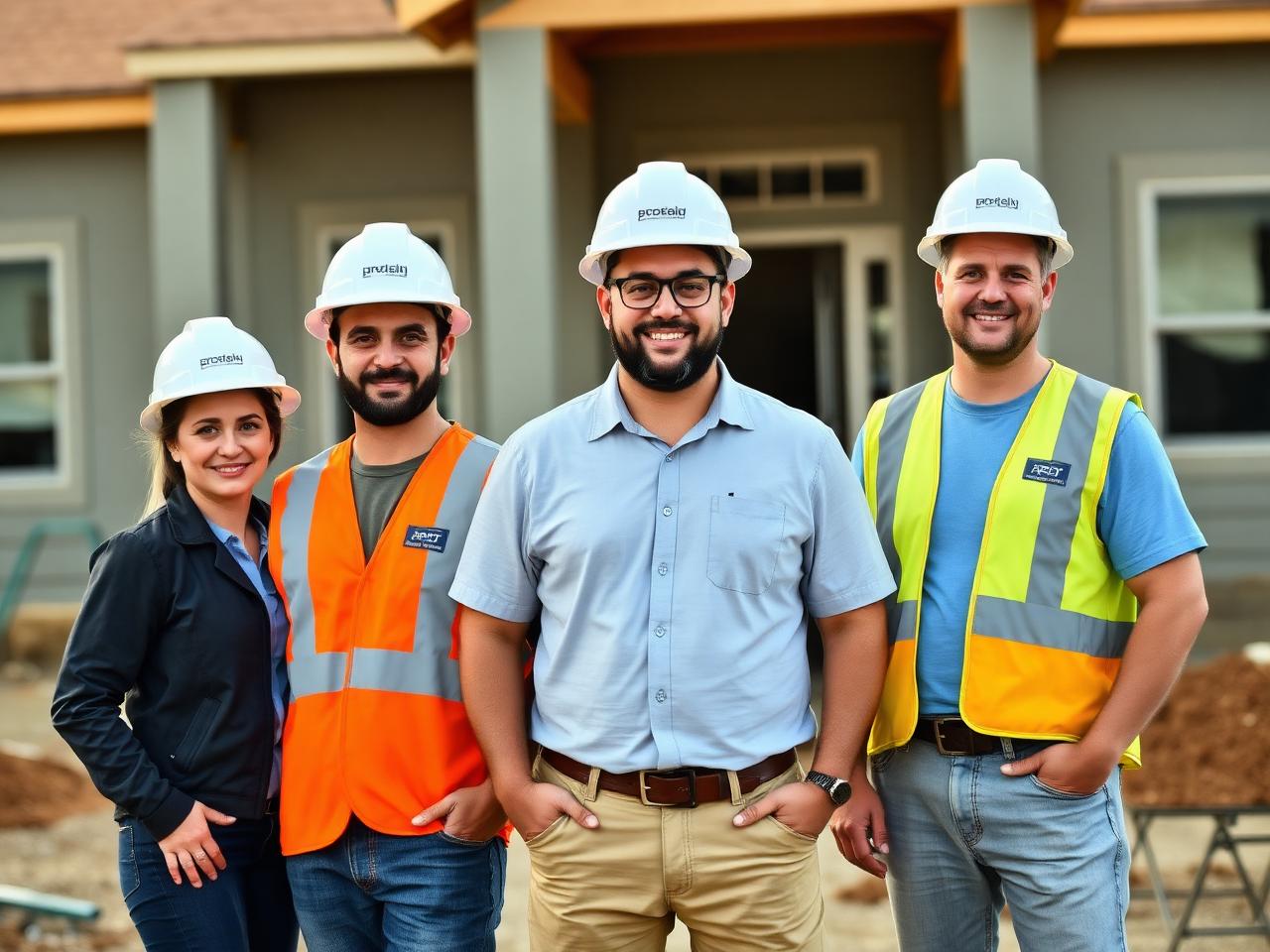 Ironwood Builders team standing in front of a residential construction site